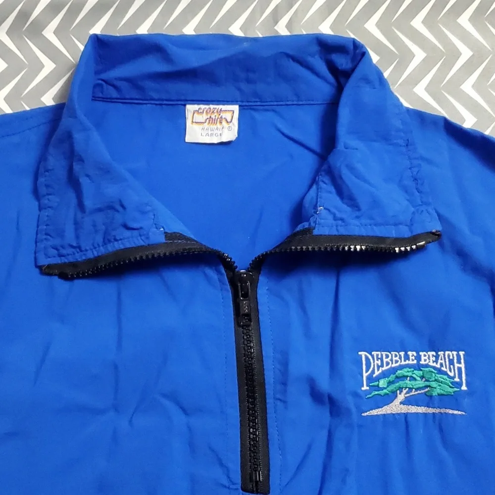 Crazy Shirts Pullover Nylon Jacket Lightweight Qtr Zip Pebble Beach Logo LG Golf - Picture 3 of 8